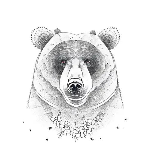 1 Bear In A Field Of Wildflowers Holding A Purple Lily