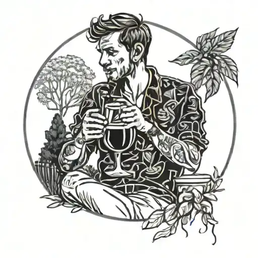 A Person Drinking Sangria In A Park In A Circular Frame With A Black Background