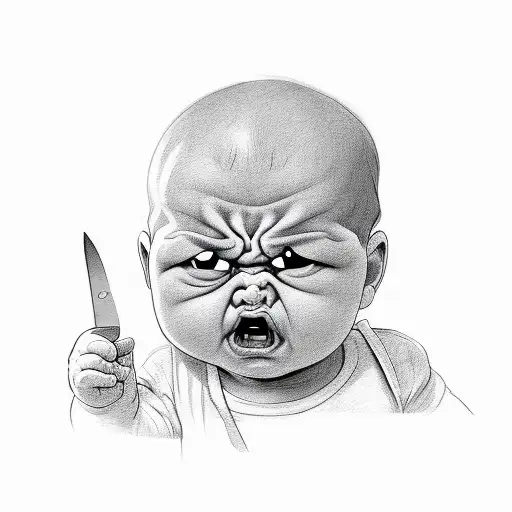 An Angry Baby Holds A Knife