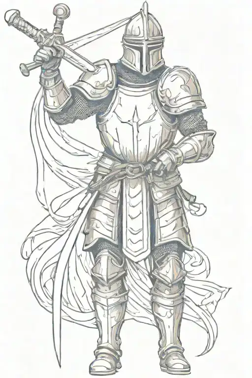 Woodcut Engraved Knight Holding A Sword