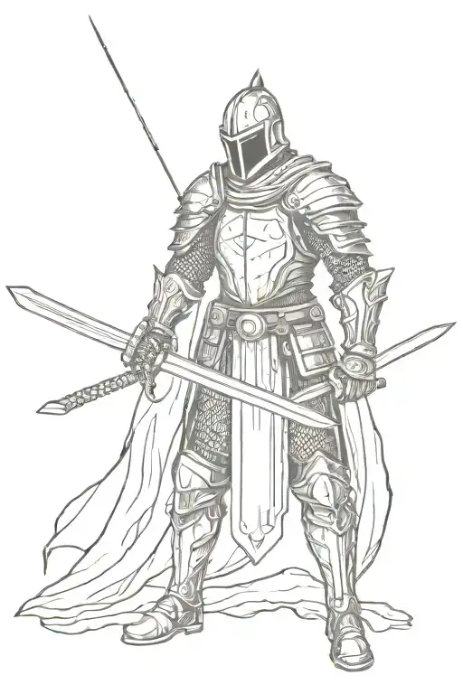 Woodcut Dark Medieval Knight Holding A Sword