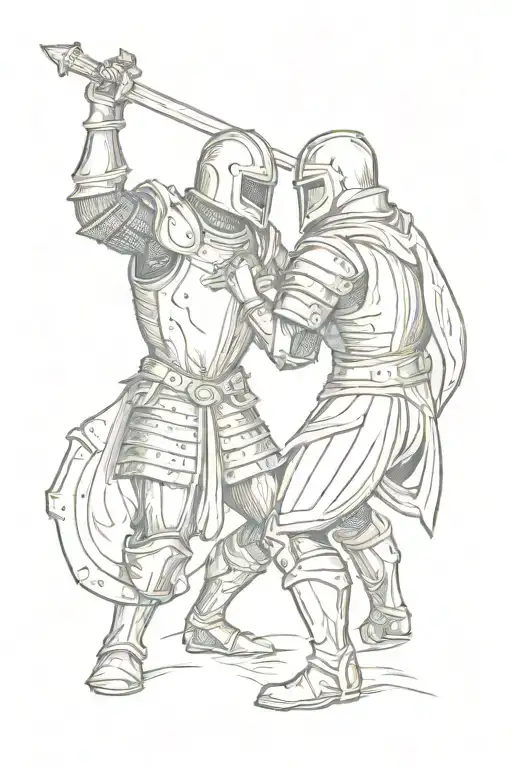 Woodcut Dark Medieval Knight Fighting Each Other