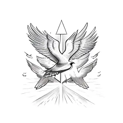 Flying Dove With Peace Symbol In Front Of It