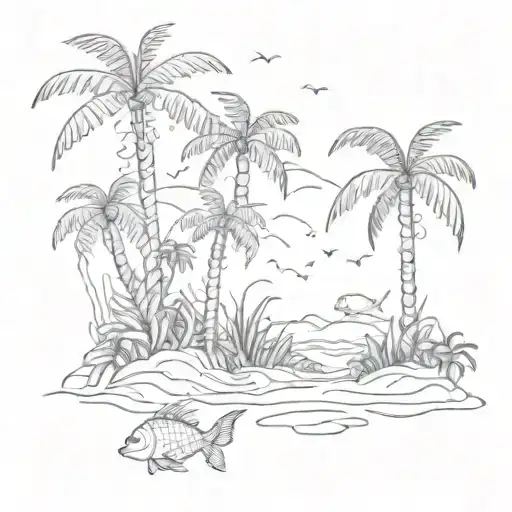 Underwater Beach Scene With Palm And Animals