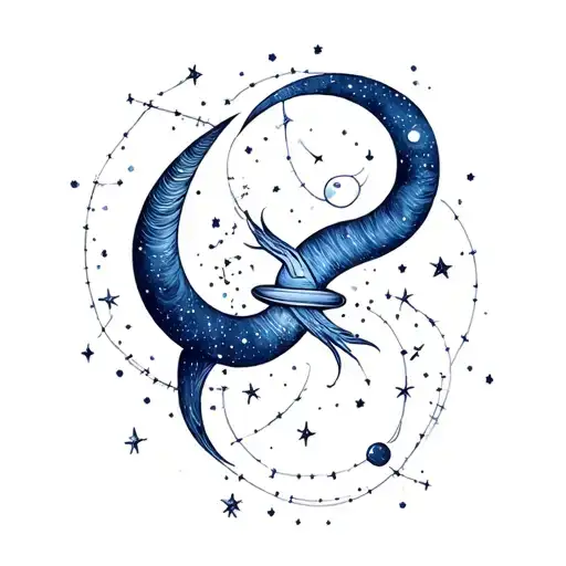 Capricorn And Aquarius Constellation Intertwined Just Stars And Planets
