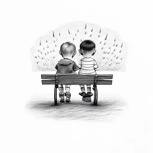 Little Boy And Grandma Sitting On A Bench Watching Fireworks