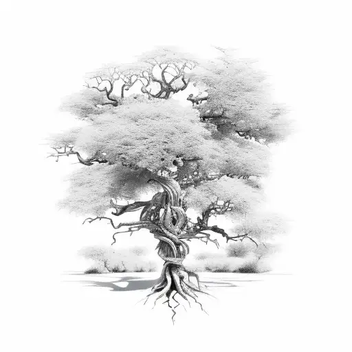 An Intricate Tree Design Merging Elements Of The Desert And Forest