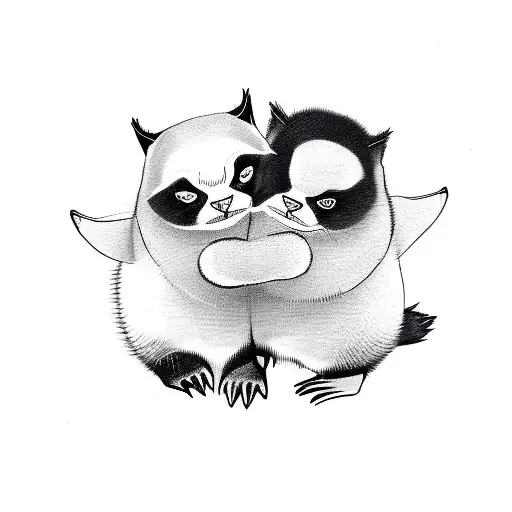 Panda Penguin And Persian Cat Hugging Each Other Happily