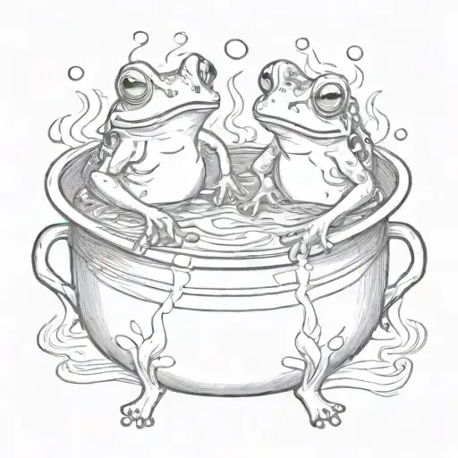 Two Frogs In A Big Metal Pot Of Boiling Water