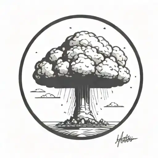 A Nuclear Explosion Mushroom Cloud Within A Perfect Black Circle