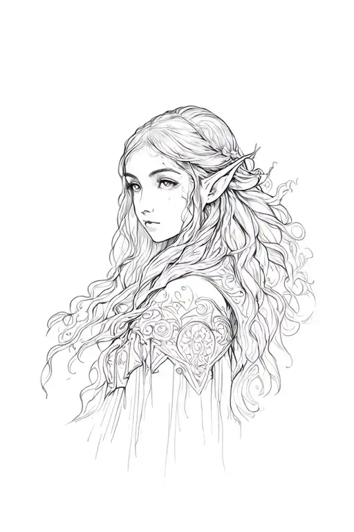 Elvish Fantasy Line Art