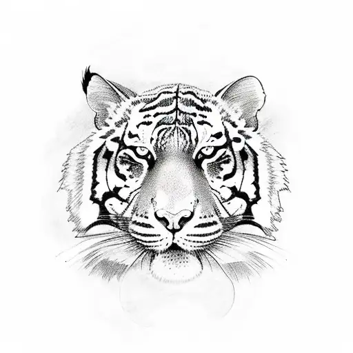 A Sketch-style Tattoo Showcasing A Tiger And Crow Playfully Interacting Within A Yin Yang Design