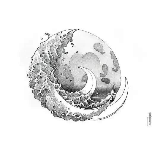 Crescent Moon With Ocean Waves