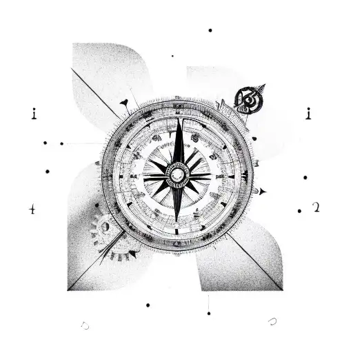 A Clock Face With Compass Points And An Arrow Indicating The Time