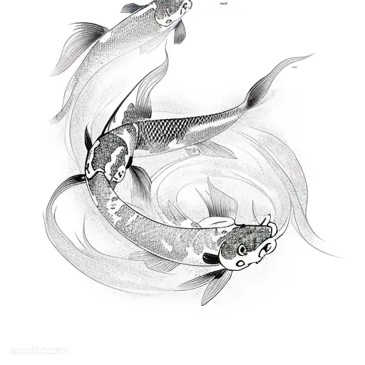 2 Koi Fishes Flowing To The And Star