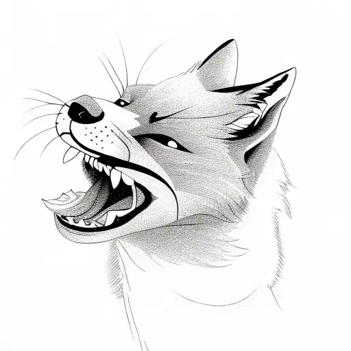 Leaping Fox With Flowers Open Mouth