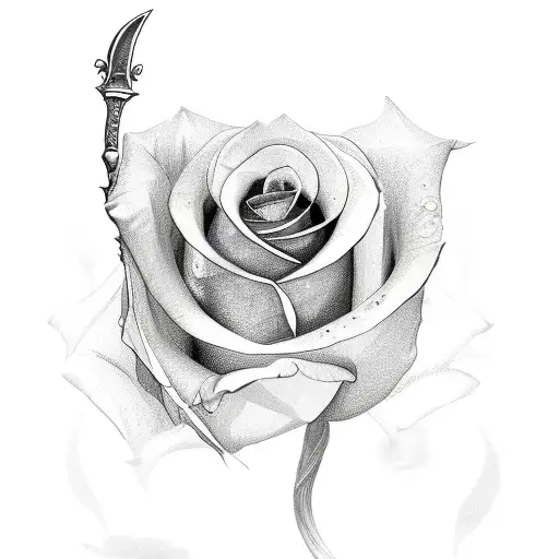 Sword With Surrounding Rose Petals