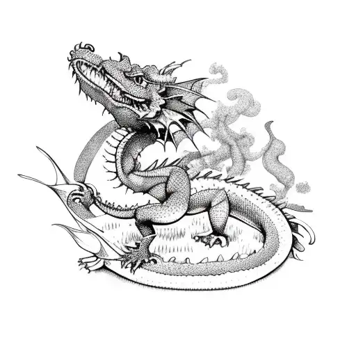 A Dragon Emerging From A Lush Garden