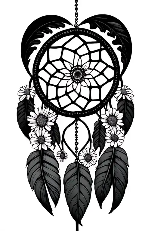 Dream Catcher Intertwined With Daisies And Sweet Pea Flowers