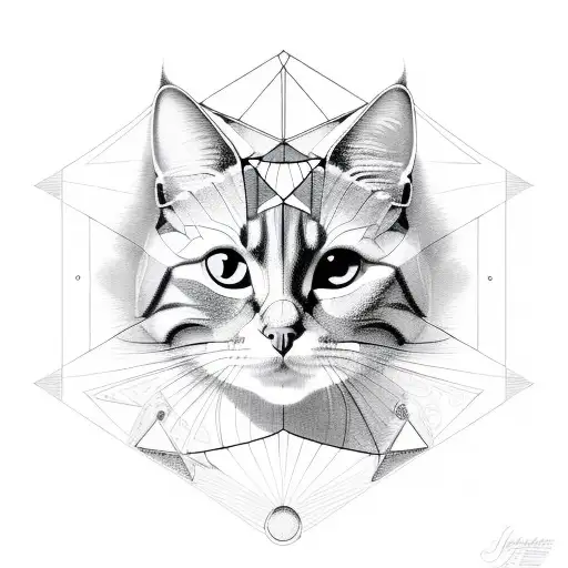 A Geometric Design Incorporating The Faces Of A Cat And A Dog