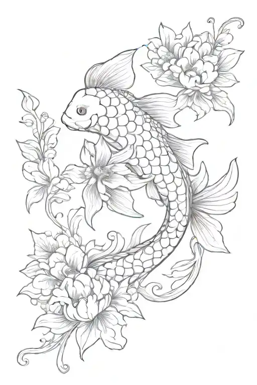 Koi Fish And Flowers Growing