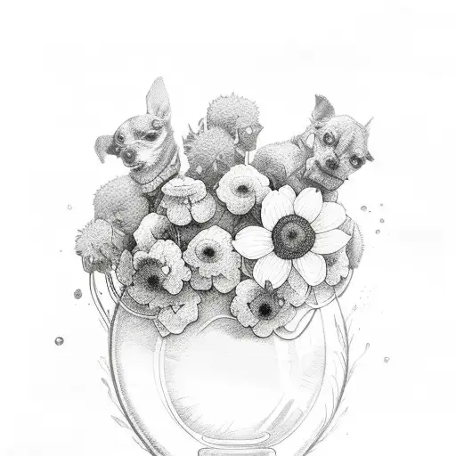 Chihuahua Paw Print Transformed Into A Sketch-like Floral Arrangement