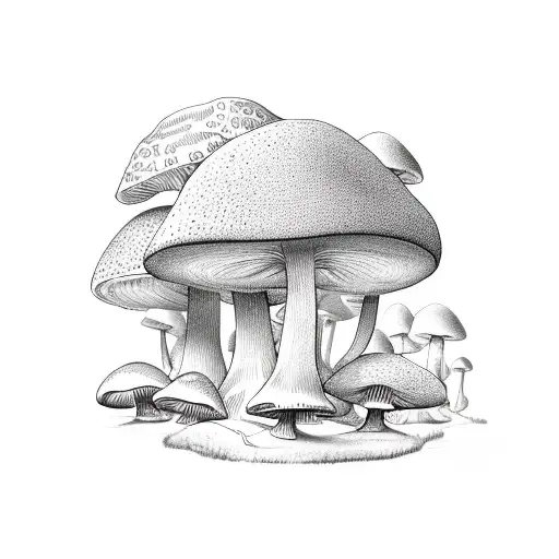 A Vintage Car Driving Through A Forest Of Mushroom-shaped Trees