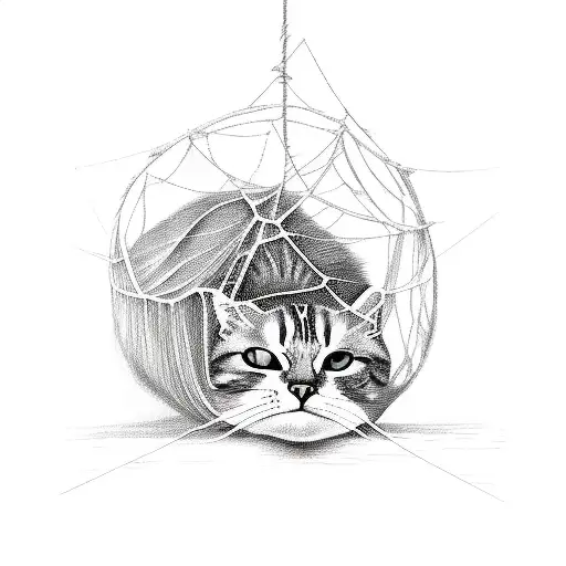 A Sketch Of A Cat Tangled In A Web Of Yarn
