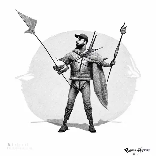 Robbin Bird With Bow In Feet And Flaming Arrow In Mouth