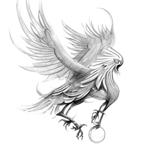 Sketch A Mystical Forest Scene With A Majestic Phoenix Perched On An Ankh Cross