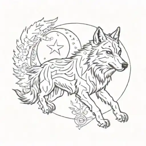 Wolf And Turkish Flag Moon