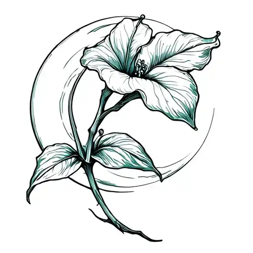A Sketch Tattoo Of An Anthurium Flower Blooming Under A Crescent Moon