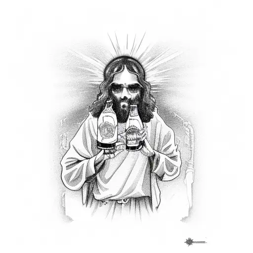 Jesus Smoke Weed On A Skateboard With Bottle Of Beer In Hands
