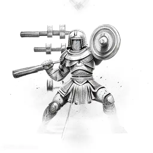 Spartan Warrior In A Field Of Dumbbells