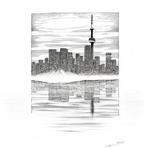 Toronto Skyline Reflect In Water With Mountains And Sun