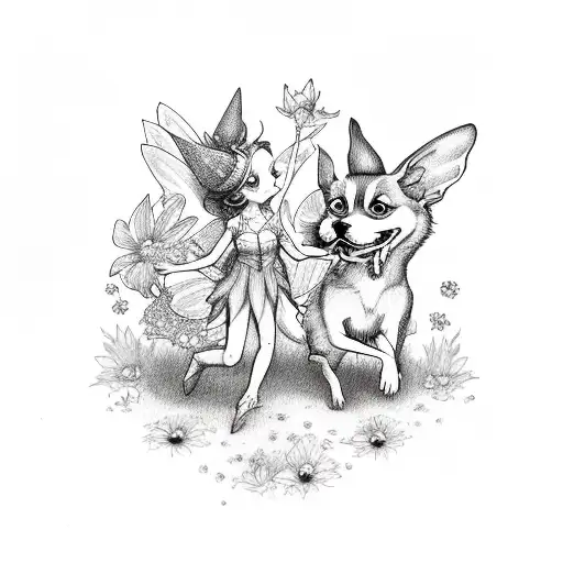 Fairy Dogs Dancing In A Flower Garden