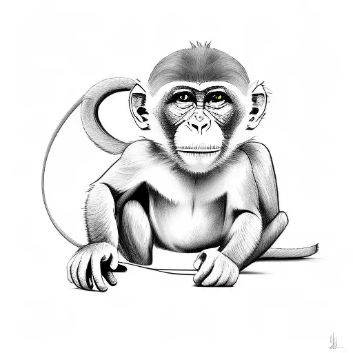 Monkey Cartoon Doing A Sit Up Abs Visible