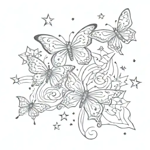 Mini Tattoo With Butterflies And Stars