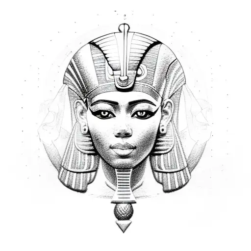 A Sketch-style Portrait Of Maat The Egyptian Goddess Surrounded By Black Cat Silhouettes