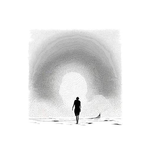 A Silhouette Of A Person Walking On A Beach At Sunset