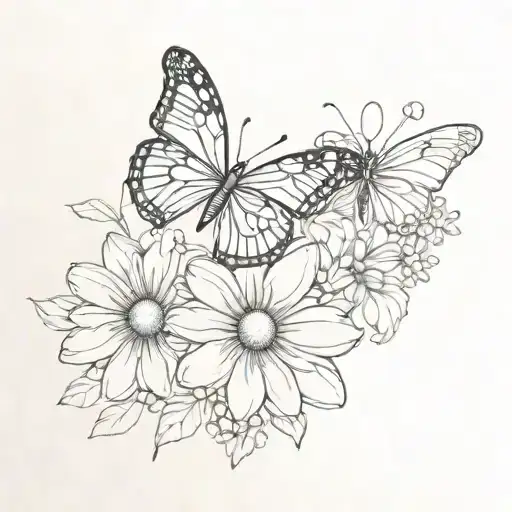 Minimalistic Butterflies And Daisy