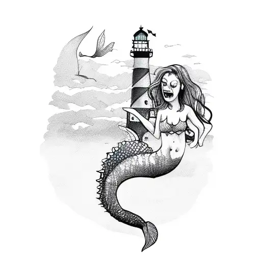 Screaming Mermaid With Lighthouse