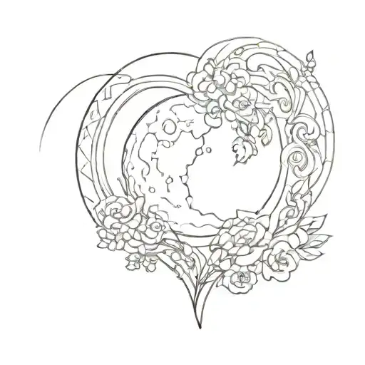 Moon Heart In Delicate Lines For Women