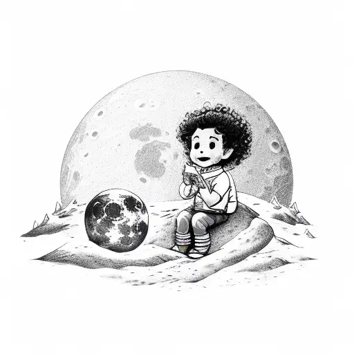 Little Boy With Curly Hair Sitting On The Moon