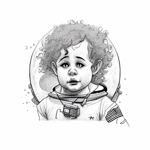 Little Caucasian Boy With Curly Hair Sitting On The Moon