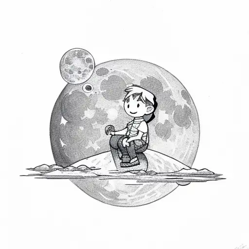 Little Boy Sitting On Top Of The Moon