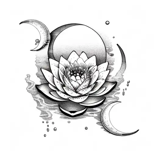 Crescent Moon Wit Water Lily And Rose