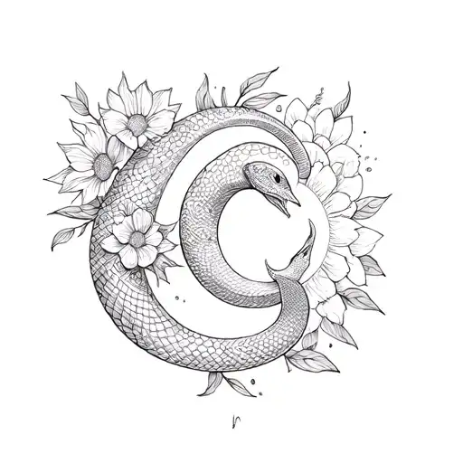 Female Snake Moon Sun And Flowers