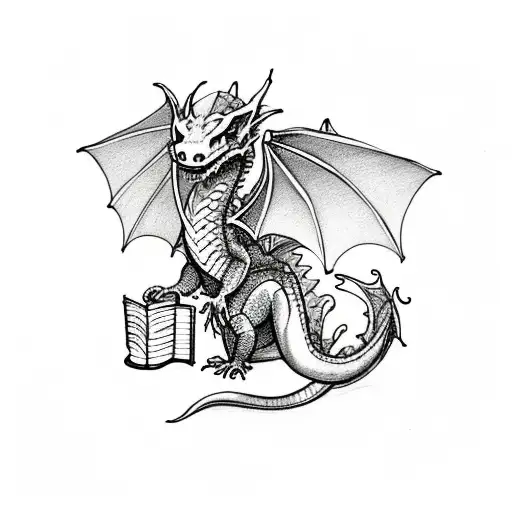 Adorable Dragon With Book