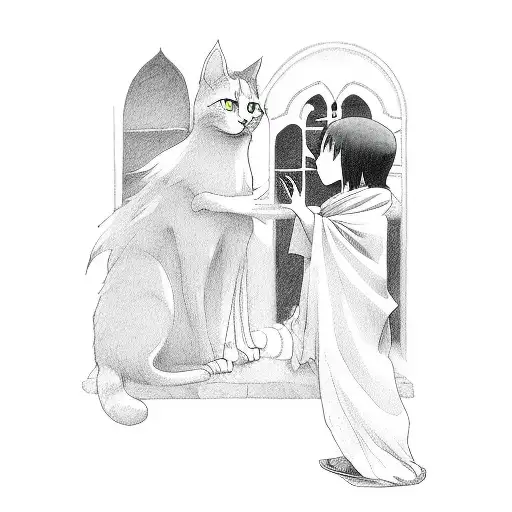 A Spooky And Mystical Anime-inspired Scene Featuring Children And A Cat